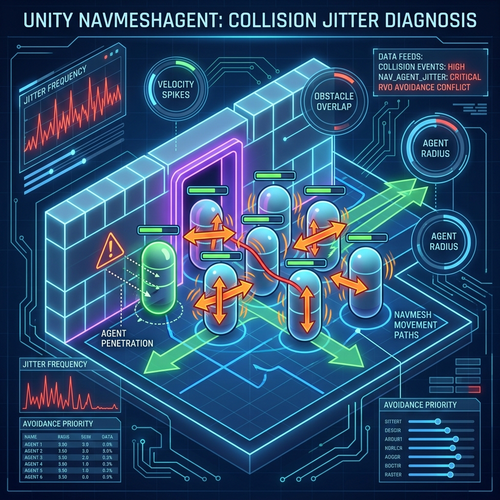 NavMeshAgent同士の押し合いによる激しい振動（ジッター）とコライダー壁抜けバグの解決手順
