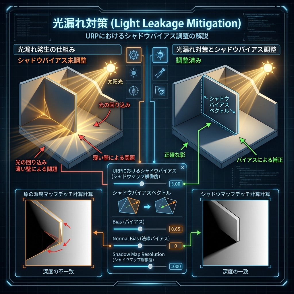 URPの薄い壁をすり抜ける光漏れ（ライトリーク）の原因と解決方法