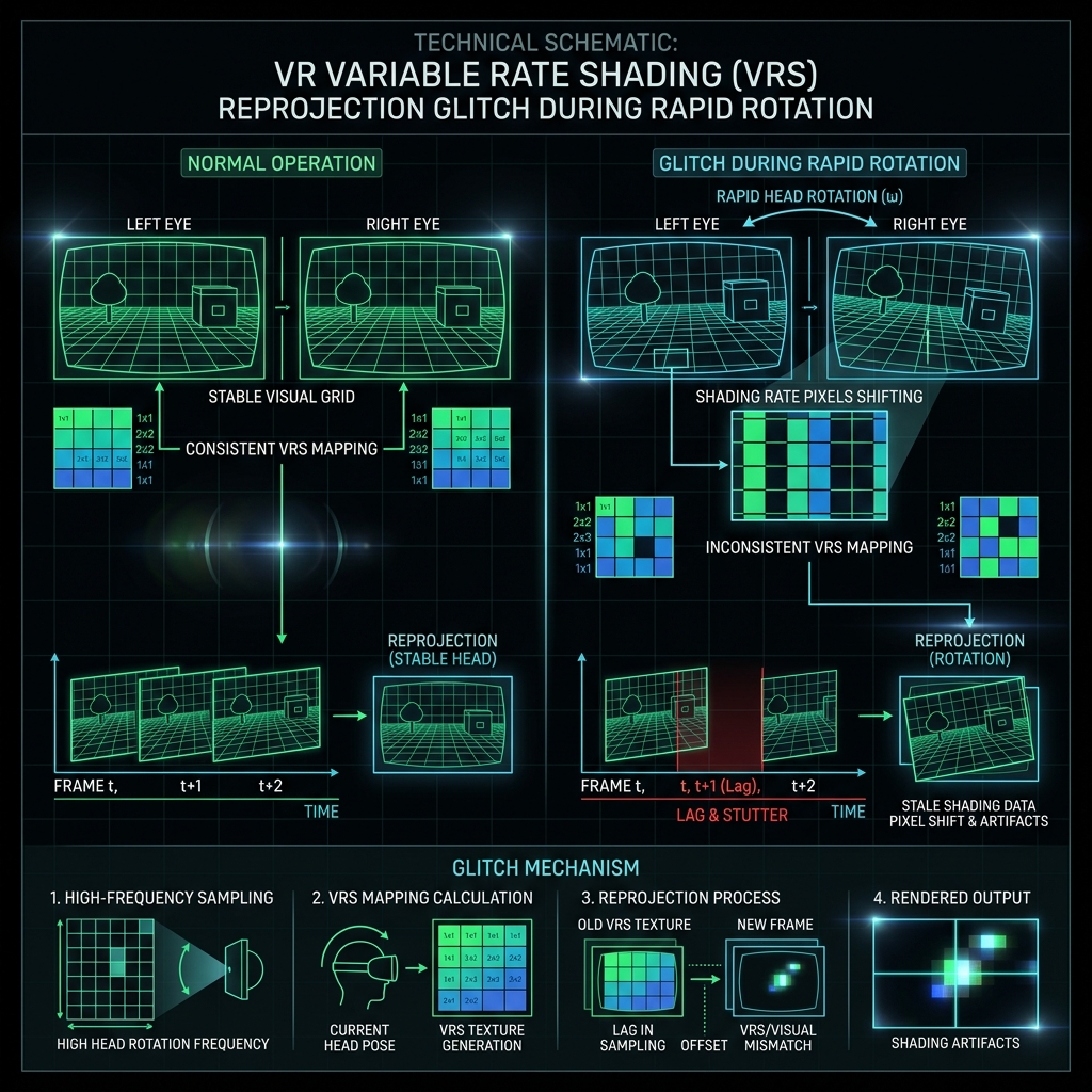 VR環境でのMultiviewとVariable Rate Shading (VRS) 同時稼働時の描画ズレバグと設定調整の解説図