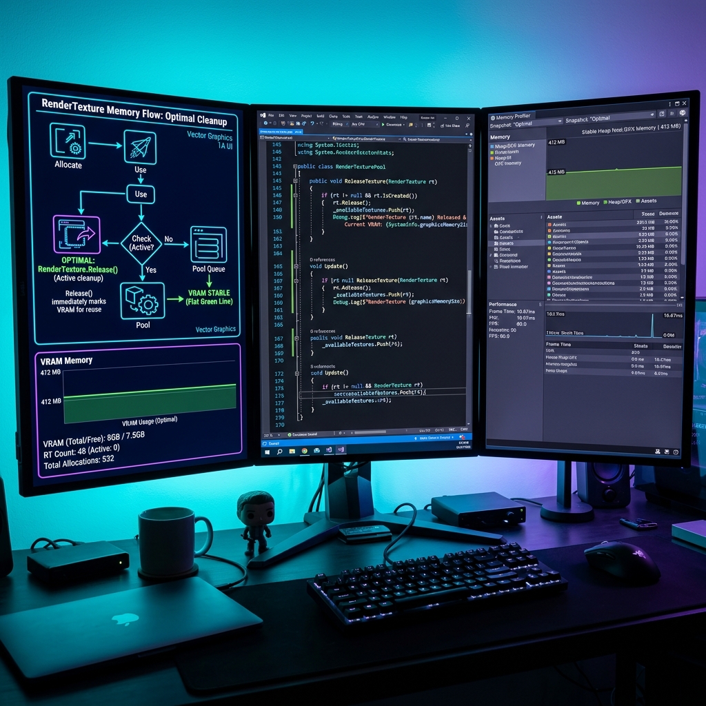 RenderTextureをスクリプトから動的に生成・破棄を繰り返した際、メモリが解放されずVRAMがリークしてゲームがクラッシュする問題