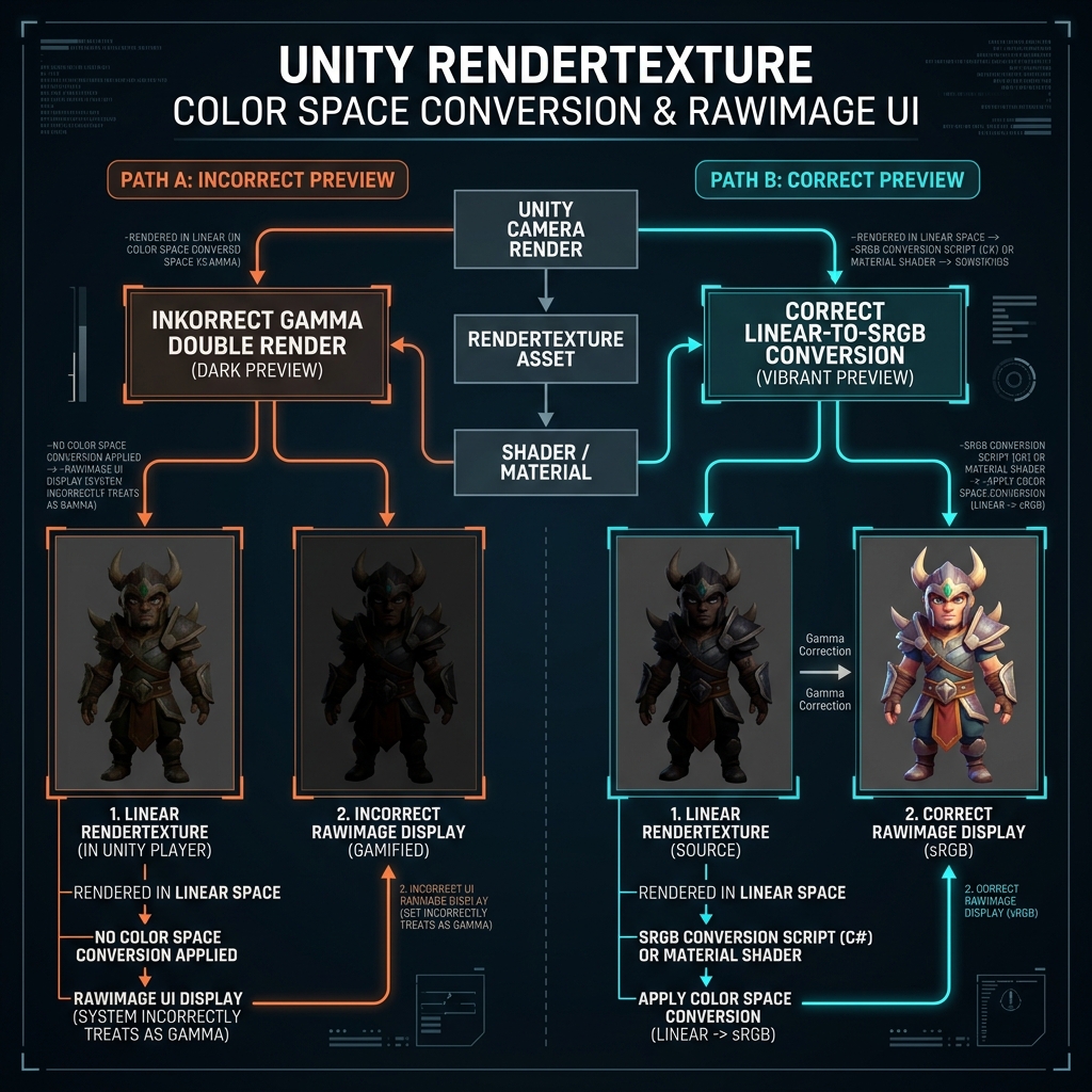 RenderTextureをRawImageに描画した際のカラースペース不整合による暗化・白飛びバグの解消