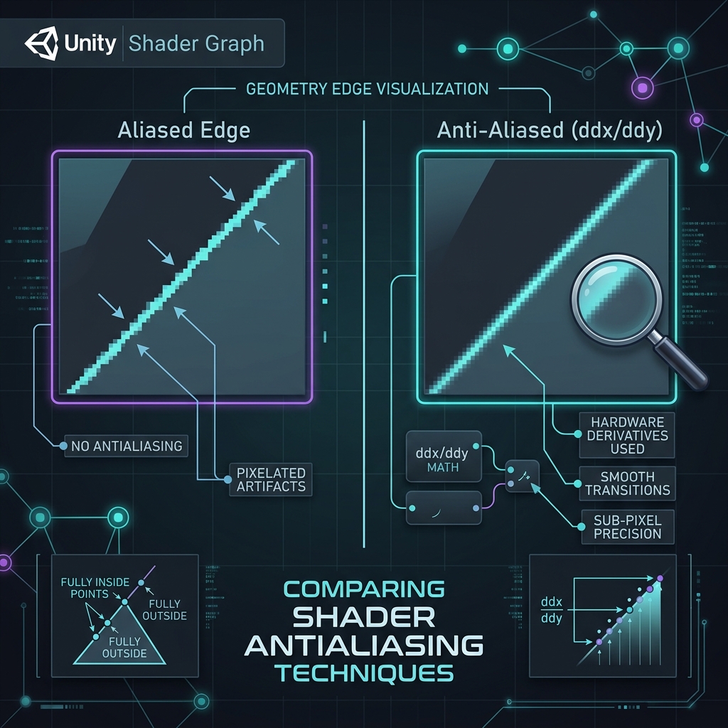 Shader Graphでマスクやプロシージャル模様の輪郭がぼやける・ジャギーが出る不具合の根本原因と、DDX/DDY偏微分を用いたスマートなアンチエイリアシング手法