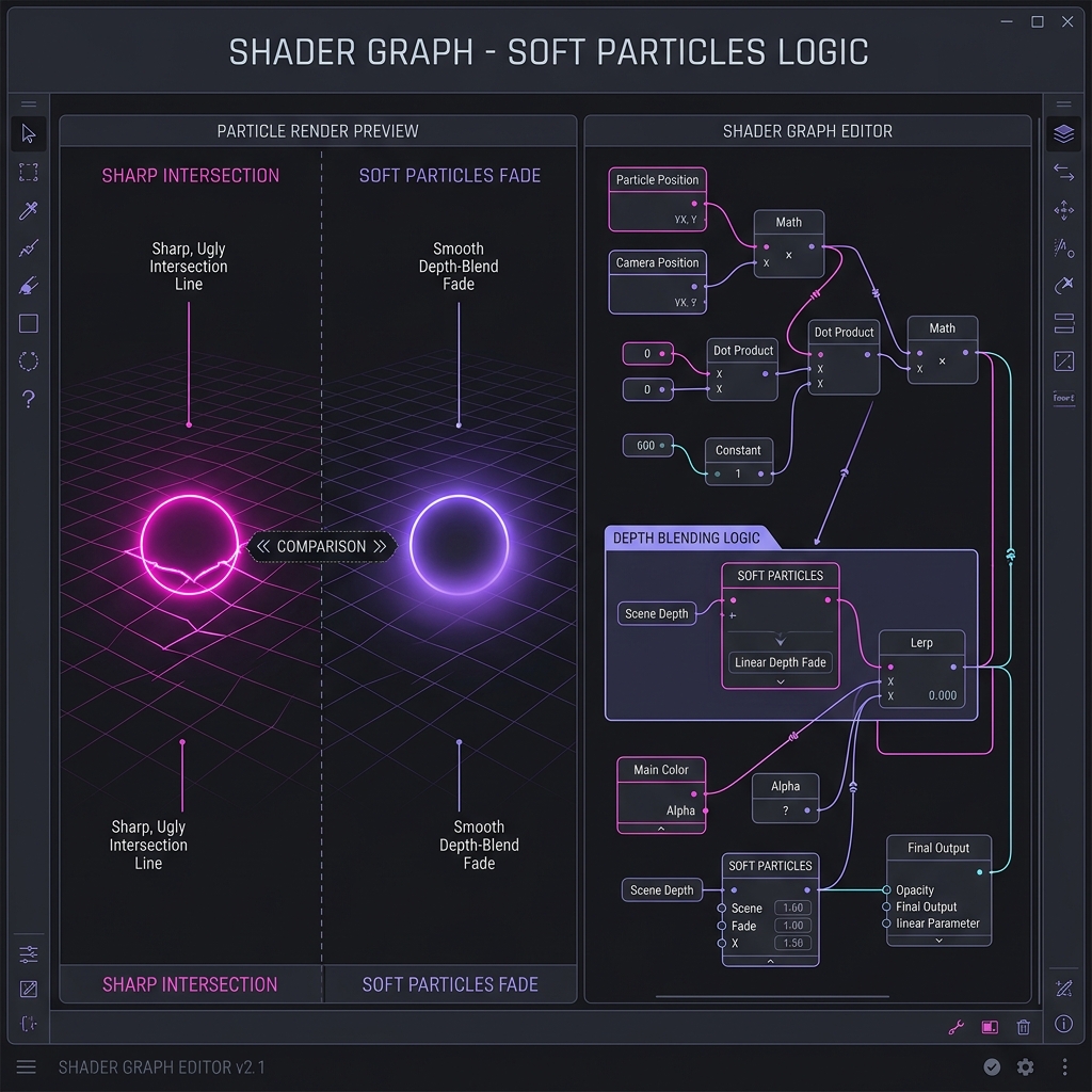 Shader Graphで地面との境界を滑らかに消す「Soft Particles」の正しいノードの組み方