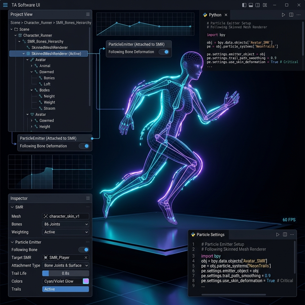 Skinned Mesh Rendererからパーティクルを放出させた際、キャラクターのアニメーション変形に追従しない問題