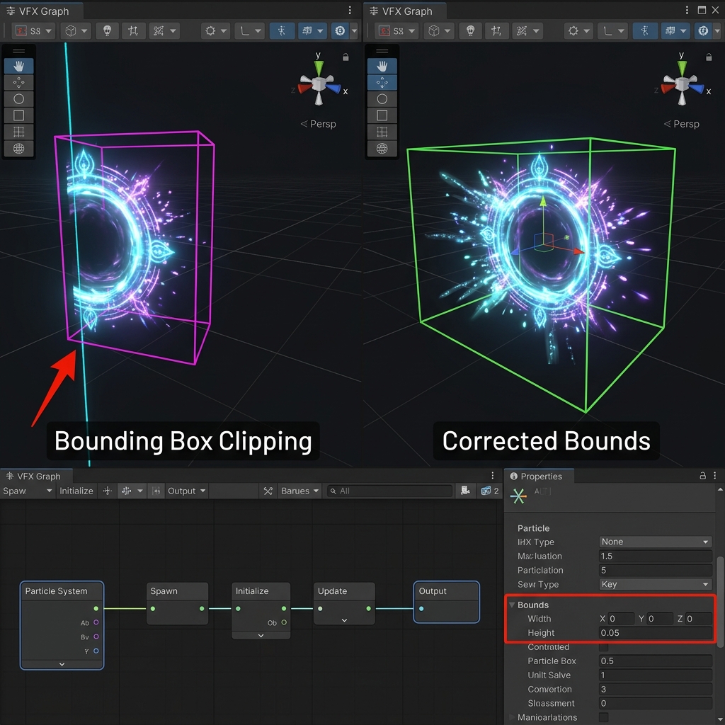 VFX Graphでカメラの向きを変えるとエフェクトが突然パッと消える（クリッピング）原因と対策