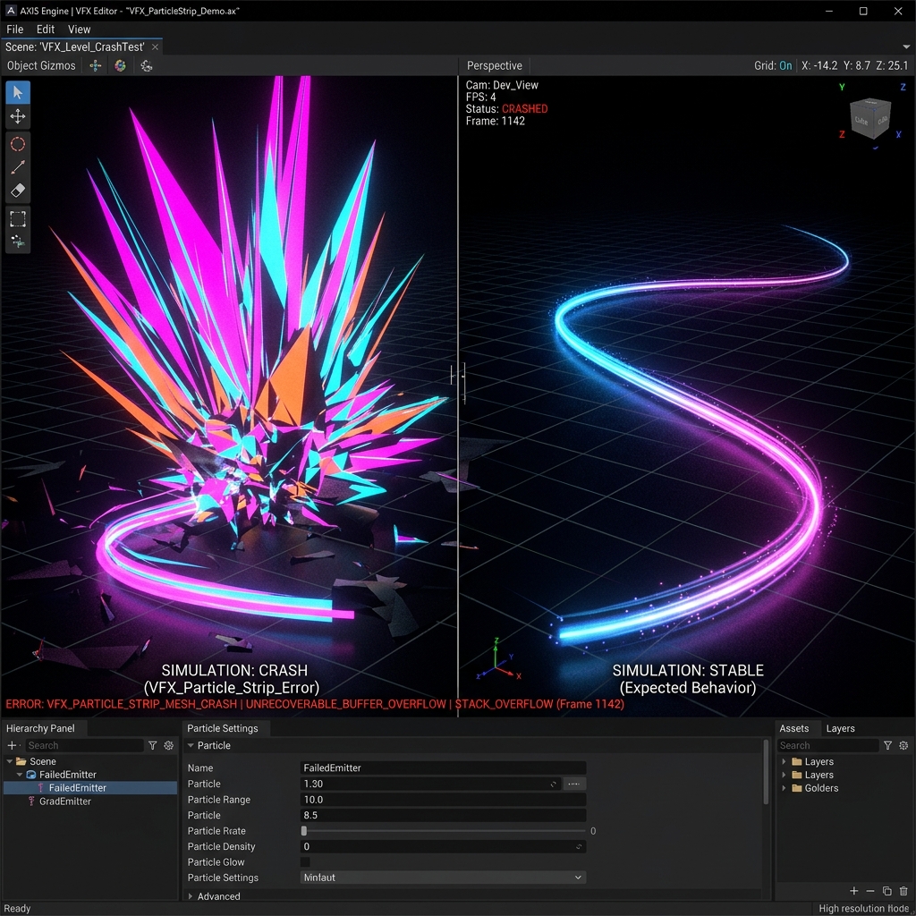 VFX GraphのParticle Strip（帯状トレイル）使用時にモバイル実機でアプリがクラッシュ・表示崩れするバグ
